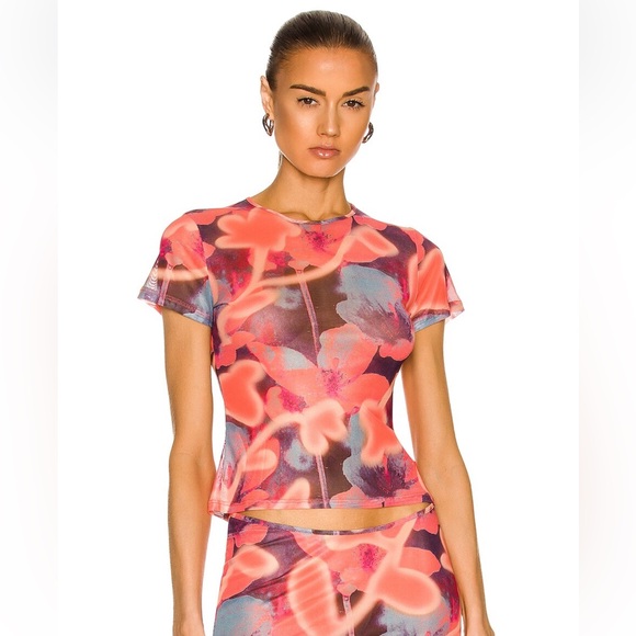 Miaou Tops - MIAOU Mini Tee in Neon Peach Floral